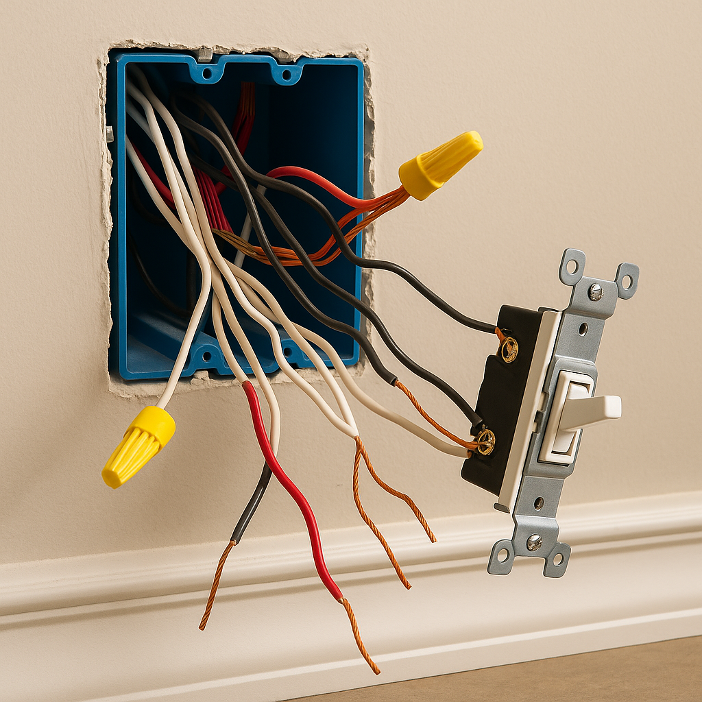 Electrical troubleshooting in Mississauga home — exposed wires and junction box diagnostics